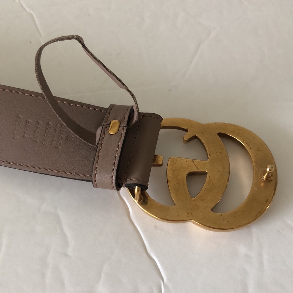 Gucci Authentic Double G  Leather Belt Moon Porcelain Rose 85/34, 1.5" wide - Picture 8 of 13
